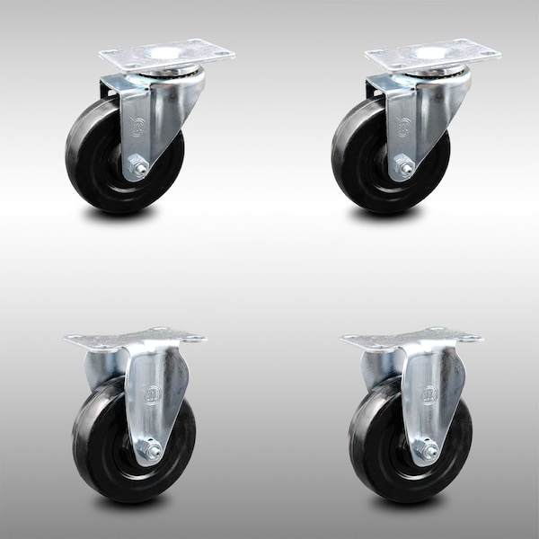 4 Inch SS Hard Rubber Wheel Swivel Top Plate Caster Set with 2 Rigid SCC
